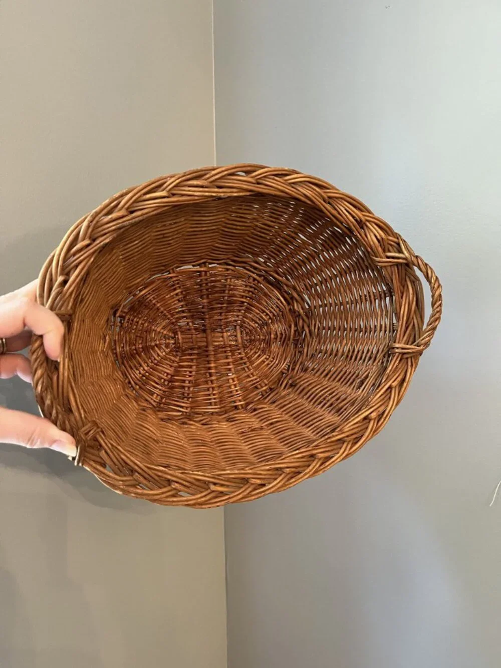Vintage Wicker Laundry Basket Small Size French Country